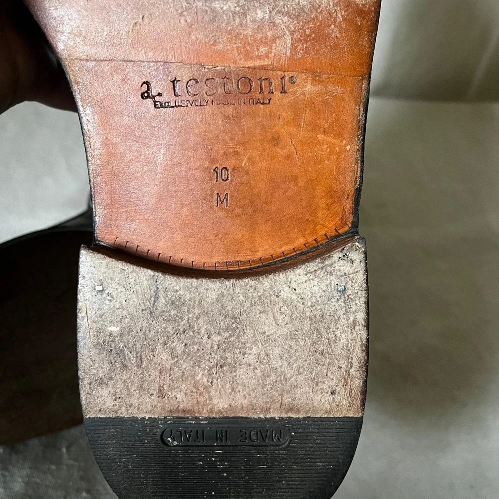 A. Testoni Black Leather Apron Toe Oxford Dress Shoes‎ Sz 10M Italy
